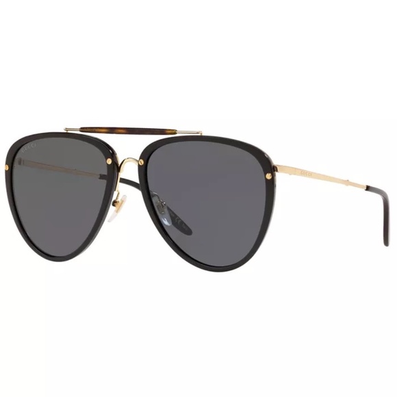 GUCCI Black Gold Frame Aviator Sunglasses Unisex GG0672S-001 58-19-145 - Picture 11 of 11